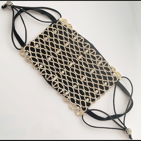 Luxury Gold Rhinestone Mask + BONUS cotton mask - Picture 1 of 5